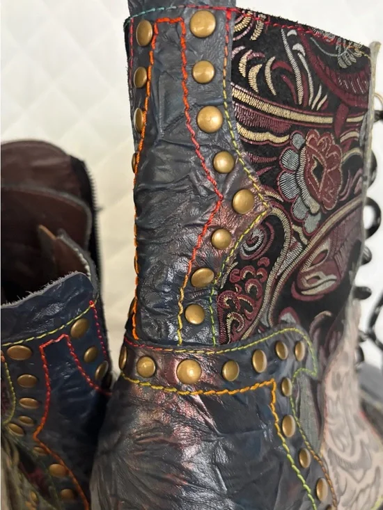 L'ATISTE Multicolor Embossed Lace-Up Combat Booties - Picture 11 of 12